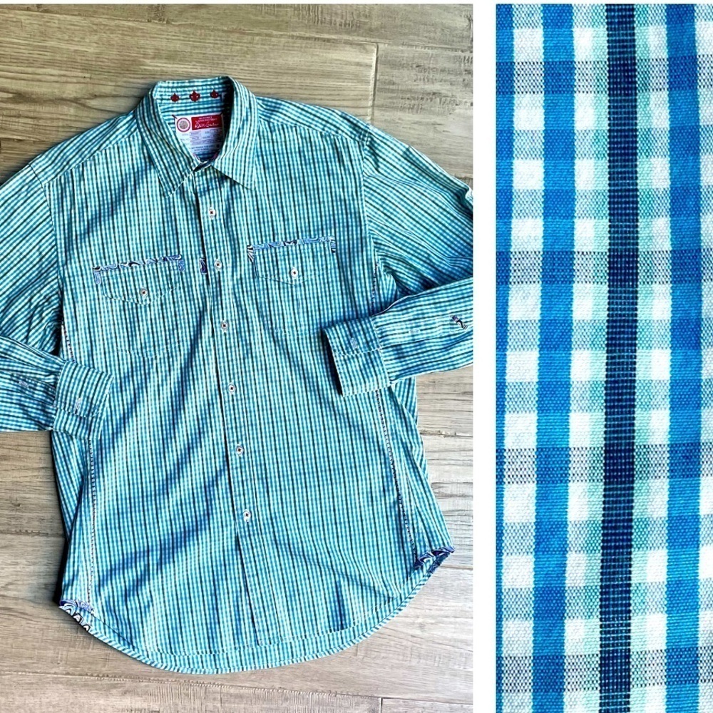 Robert Graham Men’s Button Down Shirt Long Sleeve Check/Plaid Blue/White SZ L
